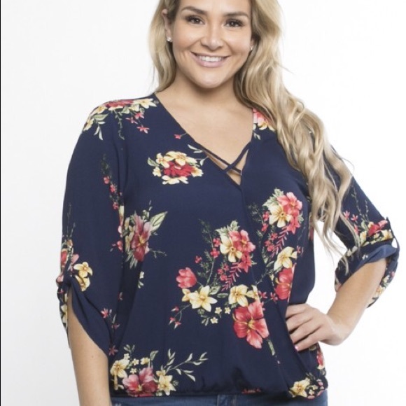 Navy Floral Blouse - Picture 1 of 2